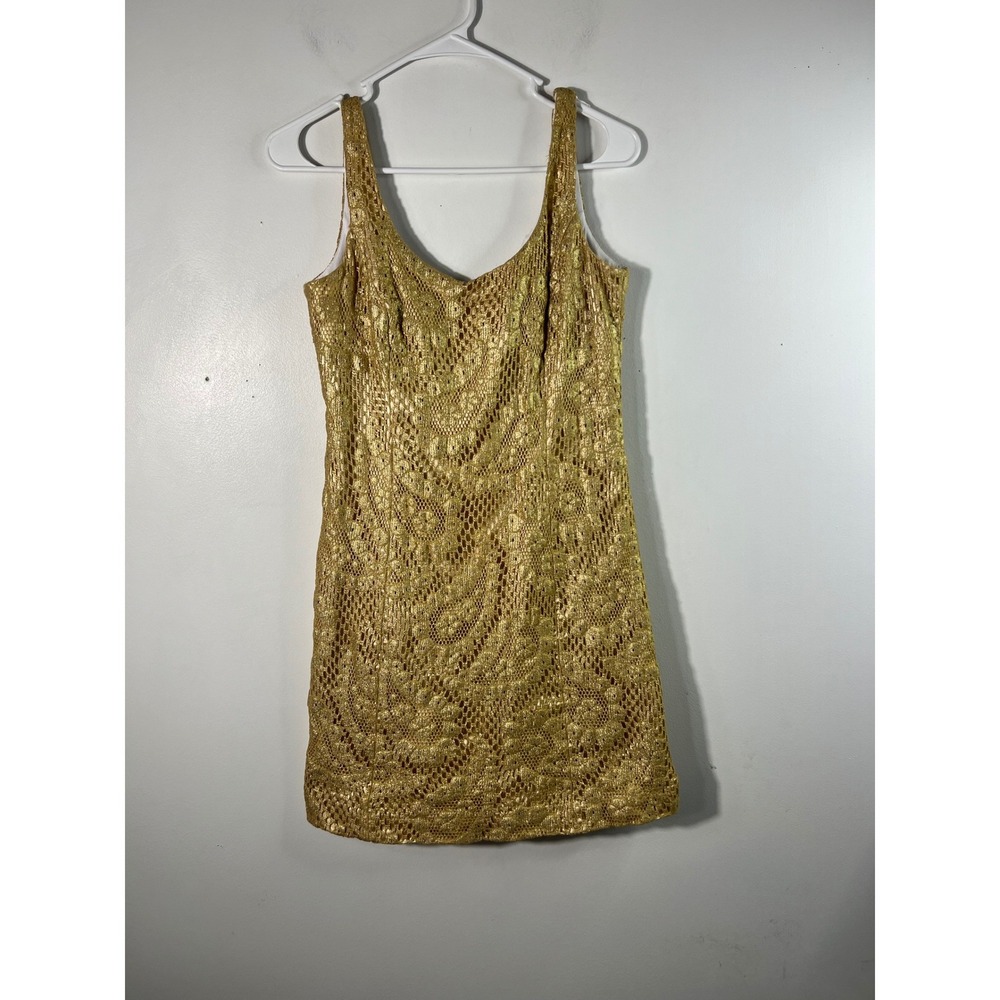 Womens Lilly Pulitzer Eaton Metallic Gold Paisley Lace Crocheted Shift Dress 4
